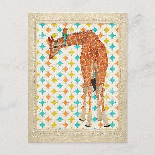 Giraffe en Briefkaart van kleine vogels (Voorkant)