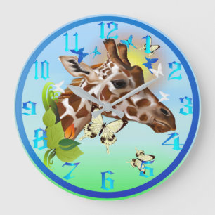 Giraffe en BUTTERFLIES Grote Klok