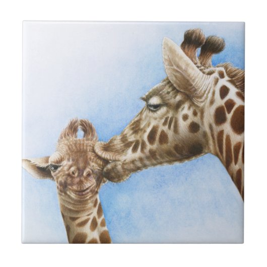 Giraffe en Calf Tile Tegeltje (Voorkant)
