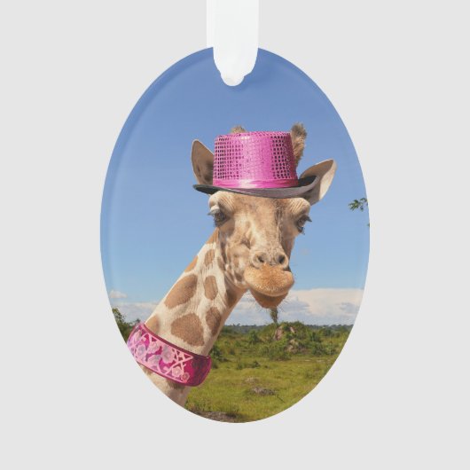 Giraffe en casquette rose étincelant (devant)