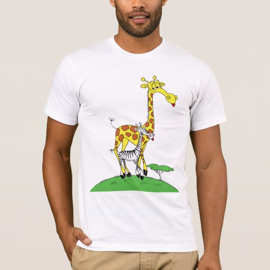 Giraffe en een Zebra Mannen T-shirt (Voorkant)