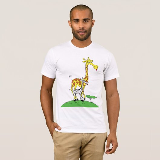 Giraffe en een Zebra Mannen T-shirt (Voorkant volledig)