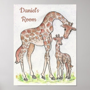 Giraffe en haar kalf poster