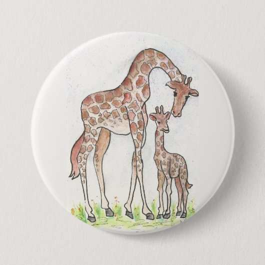 Giraffe en haar kalf ronde button 7,6 cm (Voorkant)