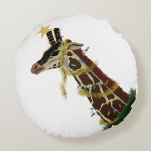 Giraffe en Kerstversierde Giraffe Rond Kussen