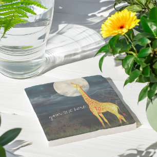 Giraffe en maan   Aangepast Onderzetter Drink Ston
