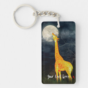 Giraffe en maan   Aangepaste Sleutelhanger