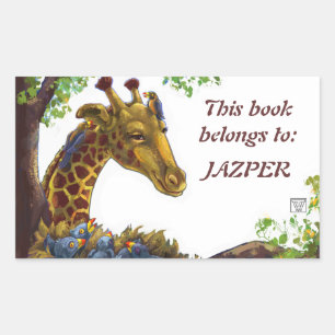 Giraffe en Oxpeckers Bookplate Rechthoekige Sticker