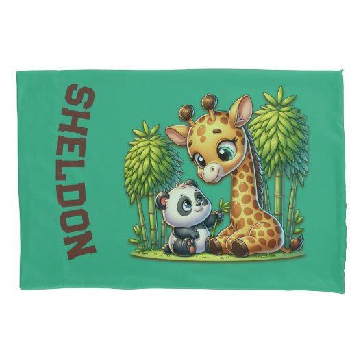 Giraffe en Panda Monogrammed Naam | Kussensloop (Voorkant)