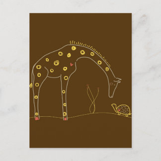 Giraffe en schildpad op bruin en geel briefkaart