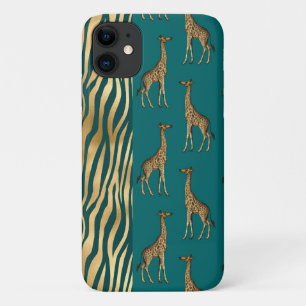 Giraffe en tijger afdrukken Gold Blauwgroen afbee iPhone 11 Hoesje