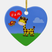Giraffe en vlinder in liefde keramisch ornament (Voorkant)