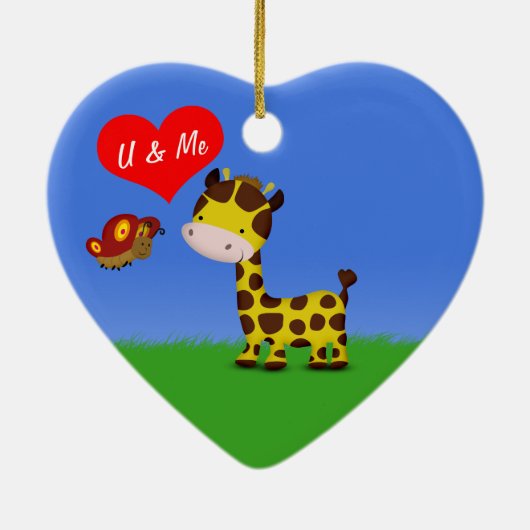 Giraffe en vlinder in liefde keramisch ornament (Achterkant)