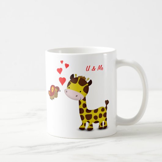 Giraffe en vlinder in liefde koffiemok (Rechts)