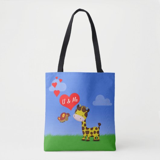 Giraffe en vlinder in liefde tote bag (Voorkant)