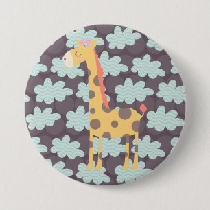 Giraffe en wolken ronde button 7,6 cm