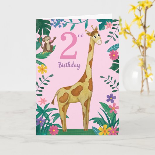 Giraffe Et amis 2e carte d'anniversaire (Fleur jaune)