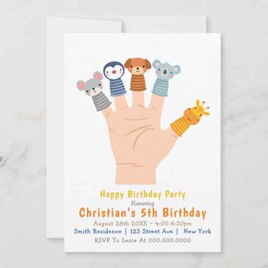 Giraffe et amis 5e anniversaire Invitations (Devant)