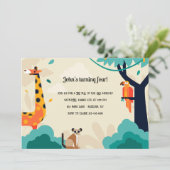 Giraffe et amis Invitation de fête d'anniversaire (Debout devant)
