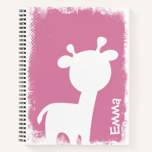Giraffe et cerf carnet rose avec nom