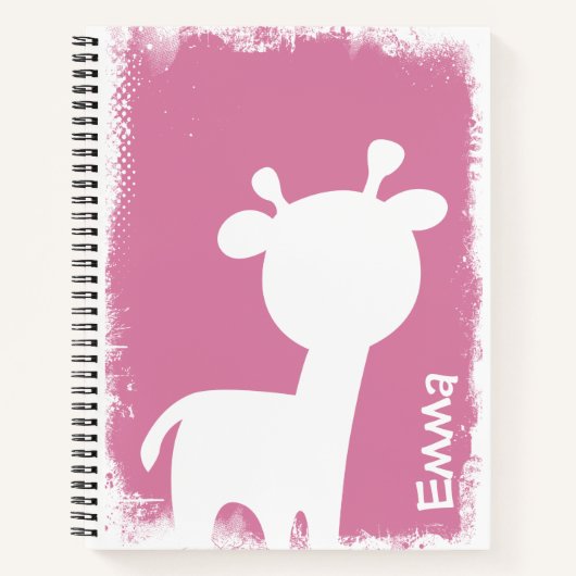 Giraffe et cerf carnet rose avec nom (Devant)