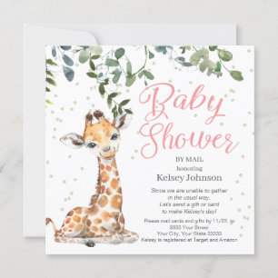 Giraffe Eucalyptus Greenery Pink Baby shower Kaart
