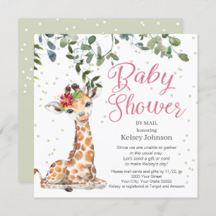 Giraffe Eucalyptus Pink Floral Baby shower Kaart