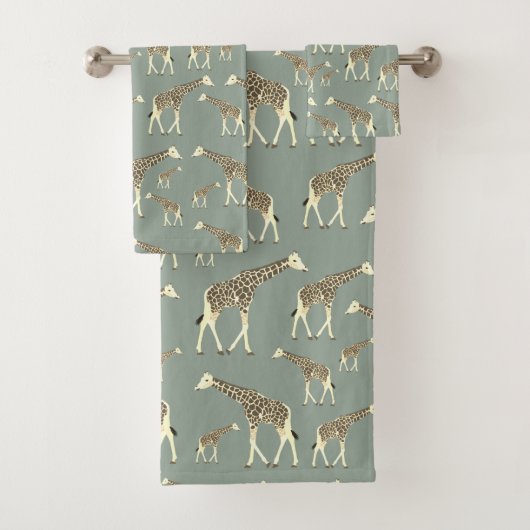 Giraffe Exotisch Dierenpatroon Sage Groen Bad Handdoek (Insitu)