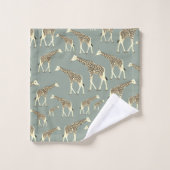 Giraffe Exotisch Dierenpatroon Sage Groen Bad Handdoek (Wasdoekje)