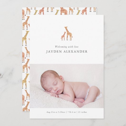 Giraffe Faire-part de naissance (Devant / Derrière)