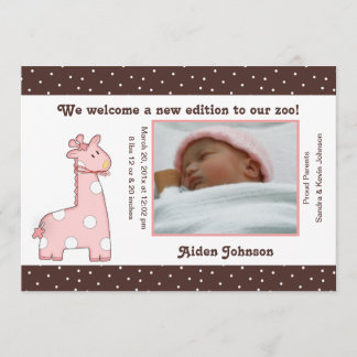 Giraffe Faire-part de naissance (rose)