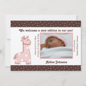 Giraffe Faire-part de naissance (rose) (Devant)