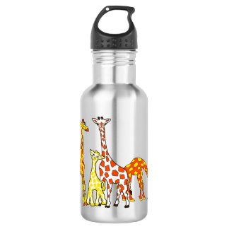 Giraffe Familie in Oranje en gele waterfles