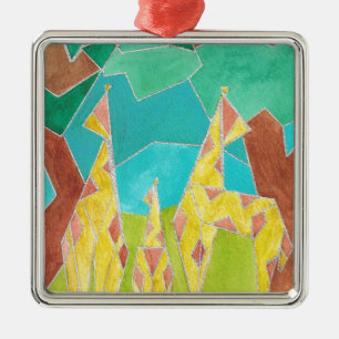 Giraffe Familie Originele Abstracte Kunst Metalen Ornament