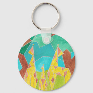 Giraffe Familie Originele Abstracte Kunst Sleutelhanger