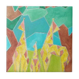 Giraffe Familie Originele Abstracte Kunst Tegeltje