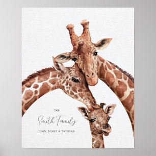 Giraffe-familieportret, kinderkamer muurdecoratie  poster