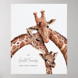 Giraffe-familieportret, kinderkamer muurdecoratie poster