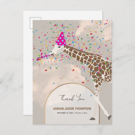 Giraffe Fête Safari Thème Baby Faire-part (Devant / Derrière)
