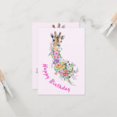 Giraffe Fleurs Carte d'anniversaire (Devant/Arrière en situation)