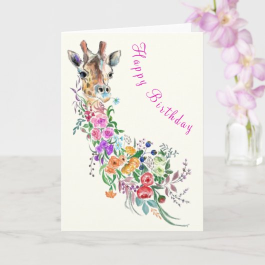 Giraffe Fleurs Carte d'anniversaire (Orchidée)