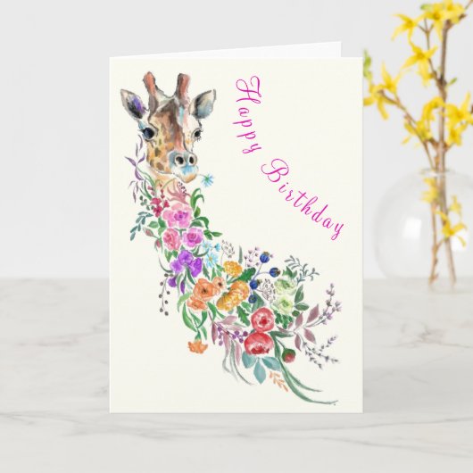 Giraffe Fleurs Carte d'anniversaire (Fleur jaune)