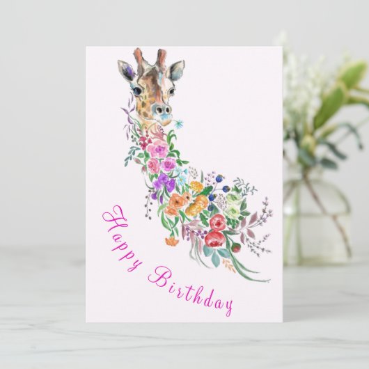 Giraffe Fleurs Carte d'anniversaire (Debout devant)