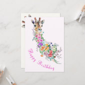 Giraffe Fleurs Carte d'anniversaire (Devant/Arrière en situation)