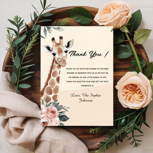Giraffe Florale rose Safari Baby shower Merci