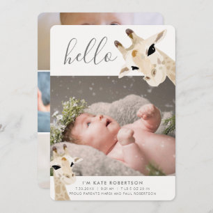 Giraffe Foto Collage Birth Announement Kaart