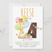 Giraffe Fourth Birthday Party Invitation (Devant)