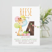 Giraffe Fourth Birthday Party Invitation (Debout devant)