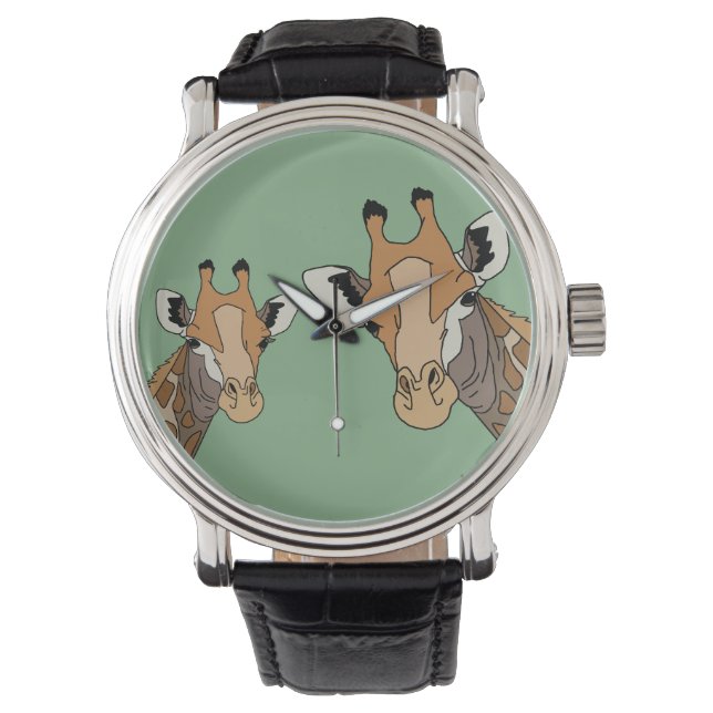 Giraffe Funny Green Horloge (Voorkant)