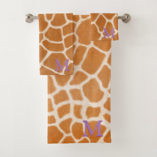 Giraffe Fur Realistic Animal Print Paars monogram Bad Handdoek